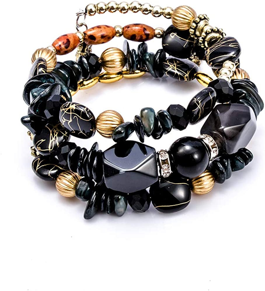 Boho Multilayer Irregular Agate Beads Charm Bracelets for Women Vintage Jade Stone Man Bracelets Yoga Bangles Ethnic Jewelry Apparel & Accessories > Jewelry > Bracelets MIXIA Black  