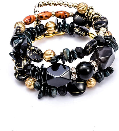 Boho Multilayer Irregular Agate Beads Charm Bracelets for Women Vintage Jade Stone Man Bracelets Yoga Bangles Ethnic Jewelry Apparel & Accessories > Jewelry > Bracelets MIXIA Black  