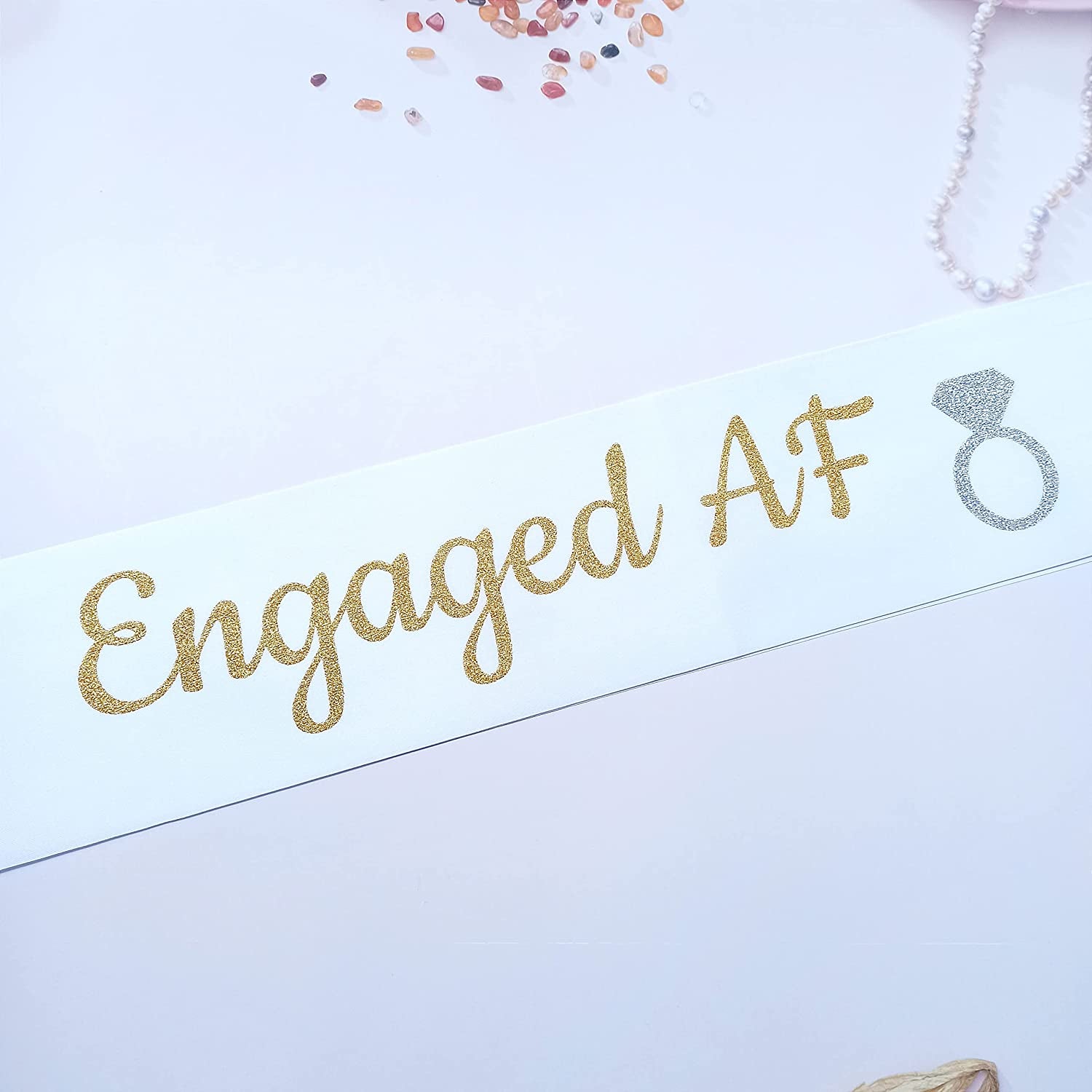 Magnusson'S Garden Engaged AF Sash, I Said Yes Couple Wedding Party, Bridal Shower, Bachelor, Bachelorette, Engagement Party Accessory, Gift for Women, Bride, Groom-To-Be, Future Mr and Mrs, Gold Apparel & Accessories > Clothing Accessories > Sashes Magnusson's Garden   