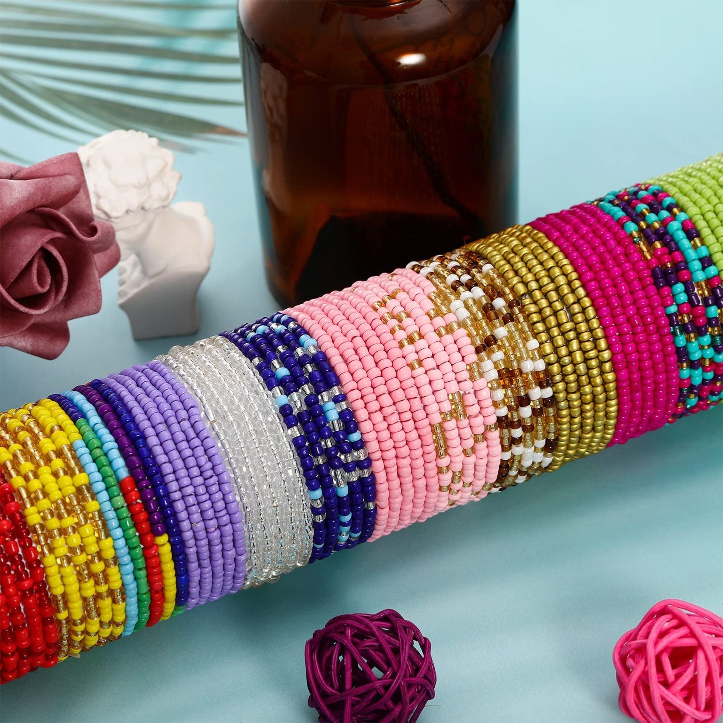 TOBENY 31.5 Inch Elastic Waist Beads for Women 32PCS Colorful Summer Layered Beaded Waist Belly Beads Bikini Jewelry African Waist Beads Body Chain Sets Apparel & Accessories > Jewelry > Body Jewelry TOBENY   