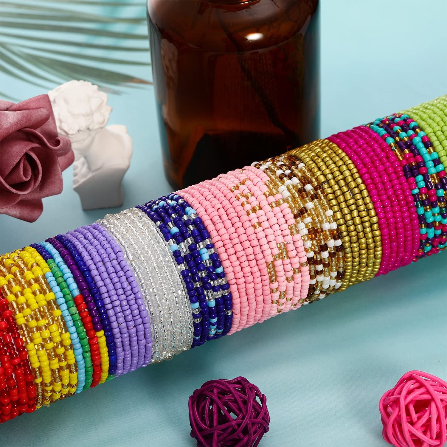 TOBENY 31.5 Inch Elastic Waist Beads for Women 32PCS Colorful Summer Layered Beaded Waist Belly Beads Bikini Jewelry African Waist Beads Body Chain Sets Apparel & Accessories > Jewelry > Body Jewelry TOBENY   