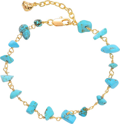 MEVECCO Gold Beaded Bracelets,18K Gold Plated Handmade Cute Satellite Diamond Cut Oval and round Beads Rope Chain Dainty Bracelet for Women Apparel & Accessories > Jewelry > Bracelets Mevecco Turquoise  