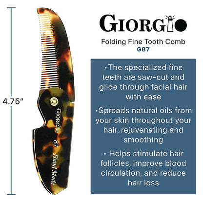 Giorgio G87 4.5 Inch Folding Mustache Comb and Beard Comb, Small Pocket Comb for Men Everyday Grooming and Hair Care. Handmade, Saw-Cut and Hand Polished Styling Men'S Folding Comb. Tokyo Health & Beauty > Personal Care > Hair Care GIORGIO   
