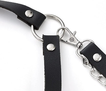Cosydays Punk Leather Body Chain Black Harness Heart Waist Chain Belt Layered Party Rave Outfits Leather Belts Belly Chain Jewelry for Women and Girls Apparel & Accessories > Jewelry > Body Jewelry COSYDAYS   