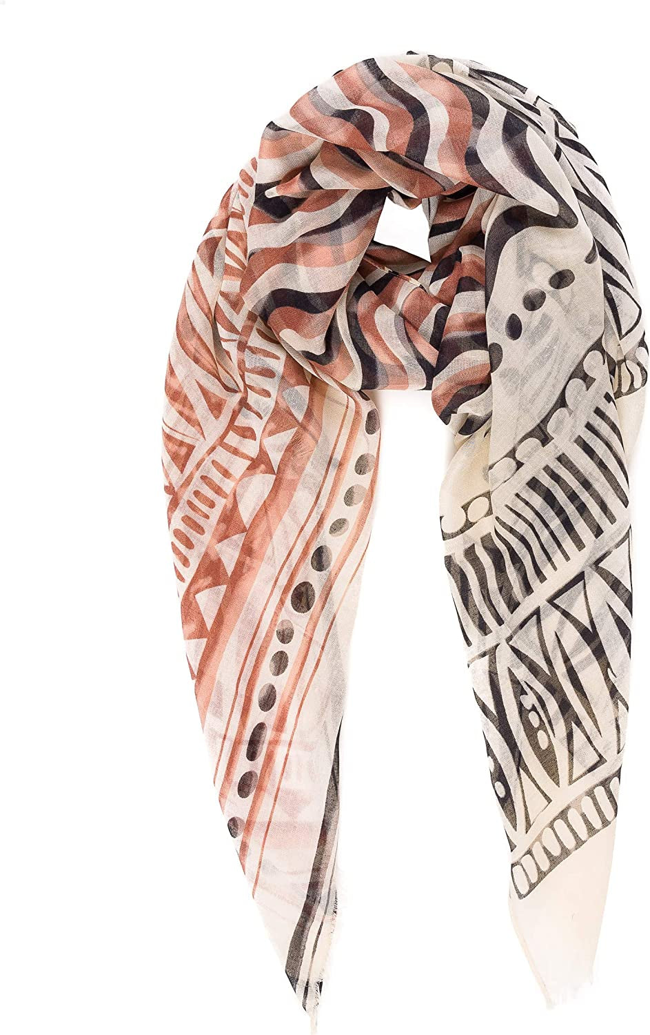 Scarf for Women Lightweight Geometric Fashion Spring Fall Winter Scarves Shawl Wraps Apparel & Accessories > Clothing Accessories > Scarves & Shawls MELIFLUOS DESIGNED IN SPAIN Madrid Collection 9 - Beige Rusty Red Wave  