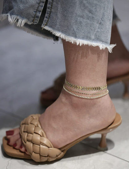 Gold Ankle Bracelets for Women 14K Gold Plated Anklet Silver Tennis Butterfly Star Coin Quartz Bead Snake Paperclip Chain Dainty Layered Anklet Set 3Pcs Jewelry Gifts for Teen Girls Apparel & Accessories > Jewelry > Anklets Vermeyen   