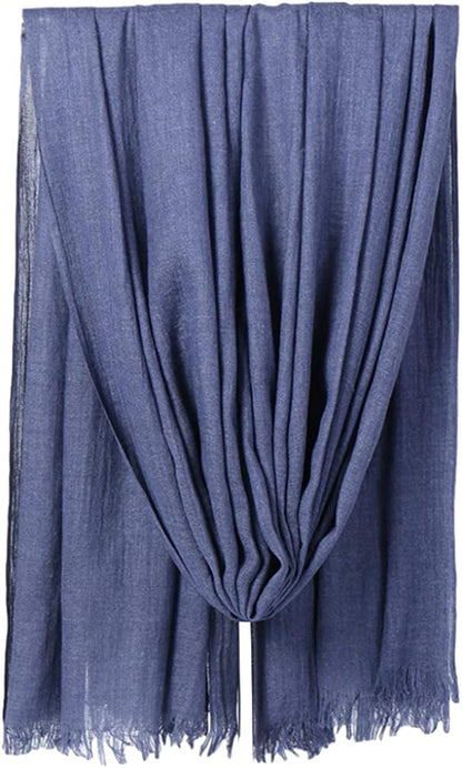 LMVERNA Women Solid Color Scarfs Large Long Lightweight Fringed Headscarf Linen Sheer Shawl Wrap Apparel & Accessories > Clothing Accessories > Scarves & Shawls LMVERNA Denim Blue  