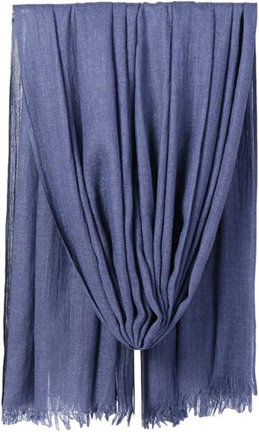 LMVERNA Women Solid Color Scarfs Large Long Lightweight Fringed Headscarf Linen Sheer Shawl Wrap Apparel & Accessories > Clothing Accessories > Scarves & Shawls LMVERNA Denim Blue  
