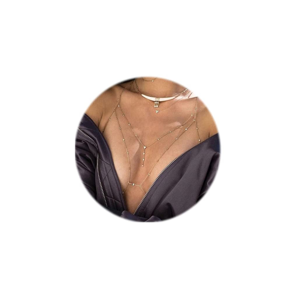 Asooll Crystal Rhinestone Bead Body Chain Harness Body Jewelry Bikini Bra Infinite Personality Body Chain Accessories for Women and Girls (Gold) Apparel & Accessories > Jewelry > Body Jewelry Asooll Gold  