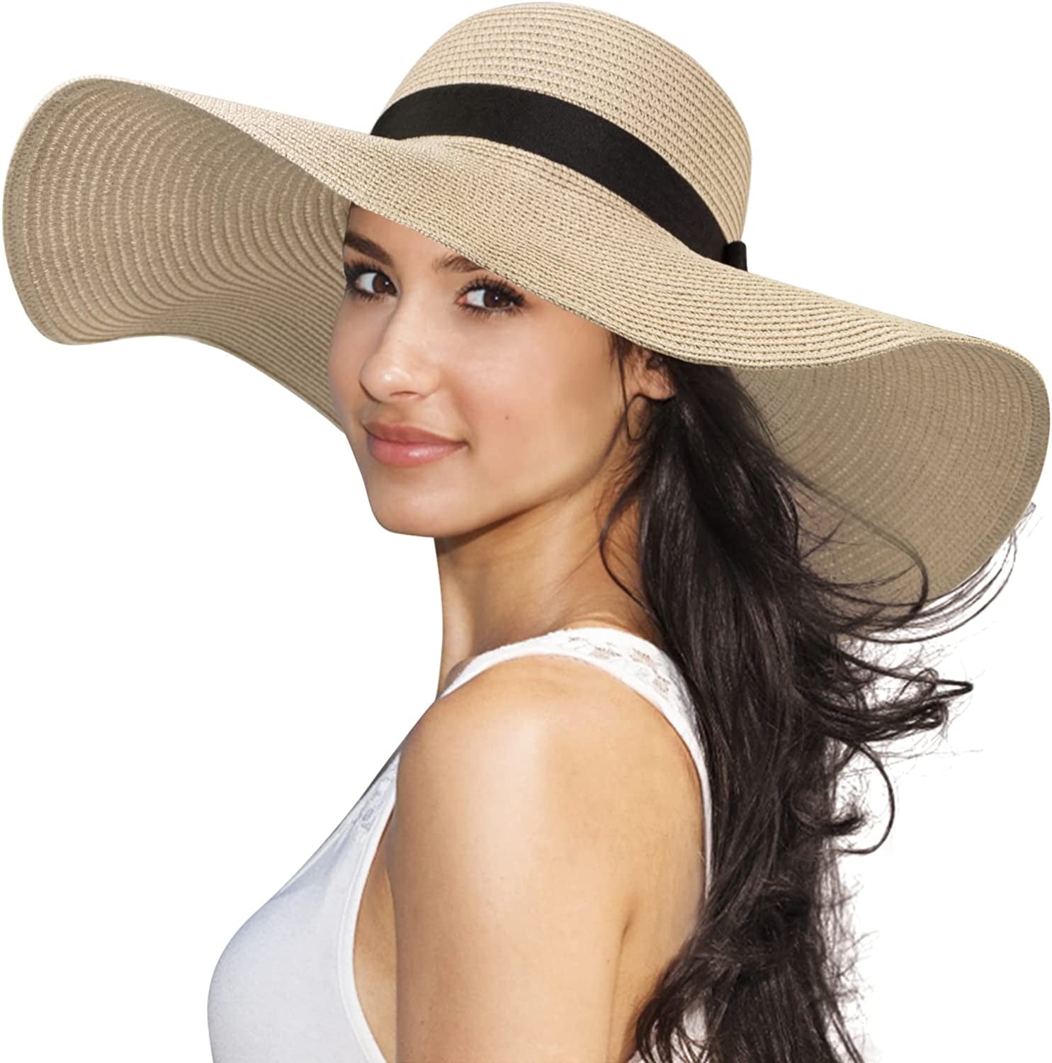 Sun Hats for Women Wide Brim Summer Beach Hats for Women Foldable Travel Straw UV Protection Apparel & Accessories > Clothing Accessories > Hats Sierry C2-coffee  