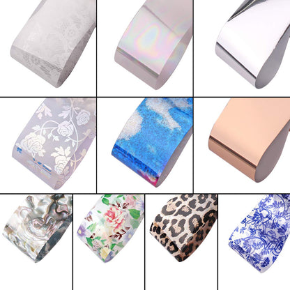 SILPECWEE 50 Sheets Foil Nail Art Transfer Stickers Tips Laser Flower Marbling Solid Color Nail Wraps Decals Starry Sky Star Manicure DIY Tools Health & Beauty > Personal Care > Cosmetics > Cosmetic Tools > Nail Tools FaCai   