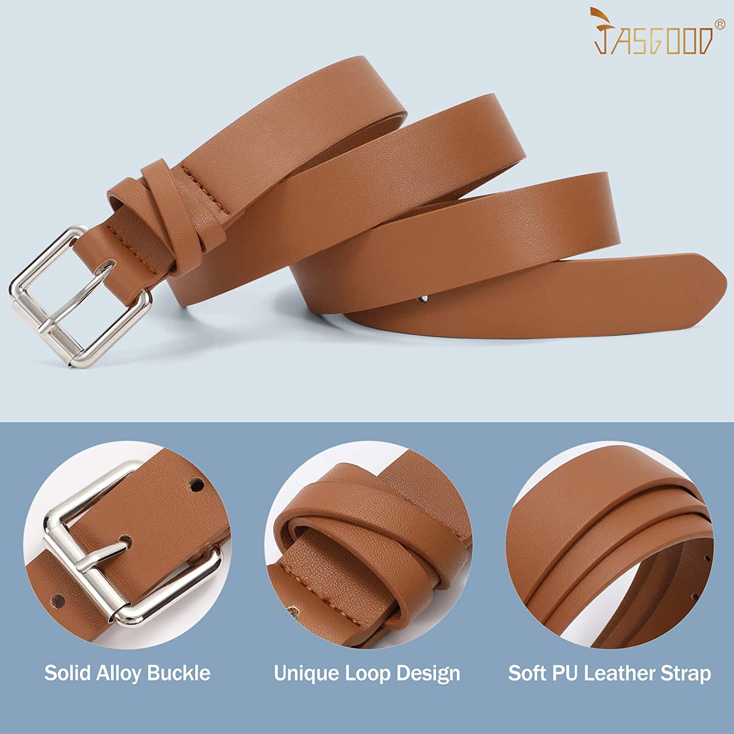 JASGOOD 2 Pack Women Leather Belt for Jeans Pants,Fashion PU Leather Belt with Alloy Buckle Apparel & Accessories > Clothing Accessories > Belts KYLIE MAX   