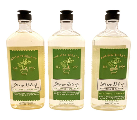 Bath & Body Works Aromatherapy Eucalyptus Spearmint Stress Relief Body Wash & Foam Bath, 10 Fl Oz per Bottle (3 Pack) Health & Beauty > Personal Care > Cosmetics > Bath & Body Bath and Body Works Eucalyptus Spearmint 10 Fl Oz (Pack of 3) 