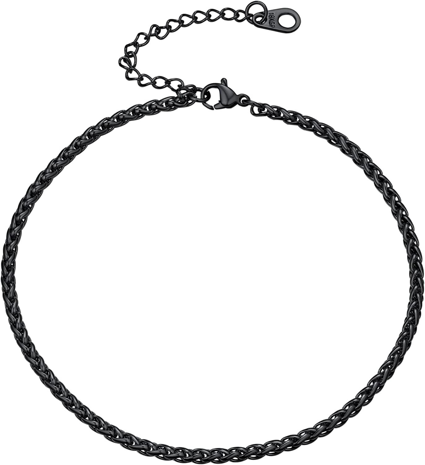 Women Girls Barefoot Jewelry 18K Gold or Rose Gold Stainless Steel Heart / Rope / Figaro / Cuban Chain Anklet Foot Bracelet, 25-30 CM Long Apparel & Accessories > Jewelry > Anklets U7 Jewelry 12.black-3mm wheat chain  