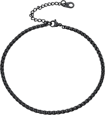 Women Girls Barefoot Jewelry 18K Gold or Rose Gold Stainless Steel Heart / Rope / Figaro / Cuban Chain Anklet Foot Bracelet, 25-30 CM Long Apparel & Accessories > Jewelry > Anklets U7 Jewelry 12.black-3mm wheat chain  