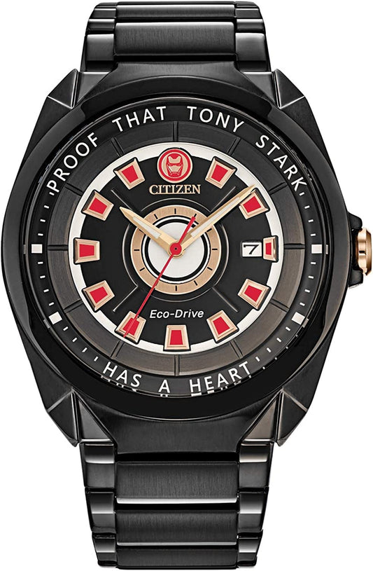 Eco-Drive Marvel Quartz Men'S Watch, Stainless Steel, Tony Stark, Black (Model: AW1017-58W)
