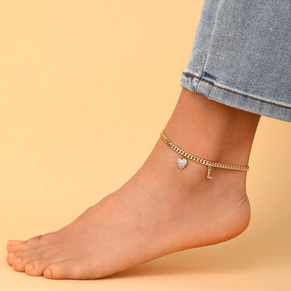 Gold Heart Ankle Bracelets for Women 14K Gold Plated Initial Charm Gold Anklets for Women Cuban Link Chain Heart Anklet Bracelets for Women Apparel & Accessories > Jewelry > Anklets BRIJEWLIC   