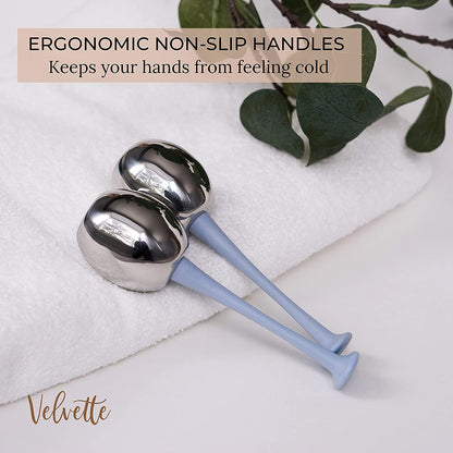 Velvette Ice Globes for Face. Unbreakable Stainless Steel Metal Cryo Sticks for Face Massage. Cooling Ice Roller Massager Face Massage Tools for Depuffing Eyes. (2) Ice Facial Wands with Storage Case Health & Beauty > Personal Care > Cosmetics > Cosmetic Tools > Skin Care Tools Velvette   
