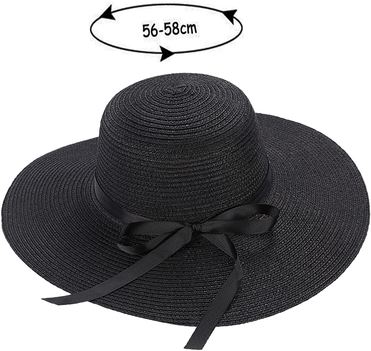 Sun Hats Floppy Foldable Bowknot Large Wide Brim Straw Women'S Hats Summer Beach Beach Cap UV Protection (Black) Apparel & Accessories > Clothing Accessories > Hats Chapter Seven   
