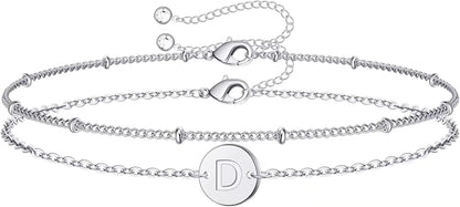 Silver Initial Bracelets for Women Teen Girls, 14K White Gold Filled Layered Letter Initial Bracelet Dainty Disc Initial Charm Bracelets Silver Bracelets for Women Girls Jewelry Gifts for Girls Apparel & Accessories > Jewelry > Bracelets MONOZO D  