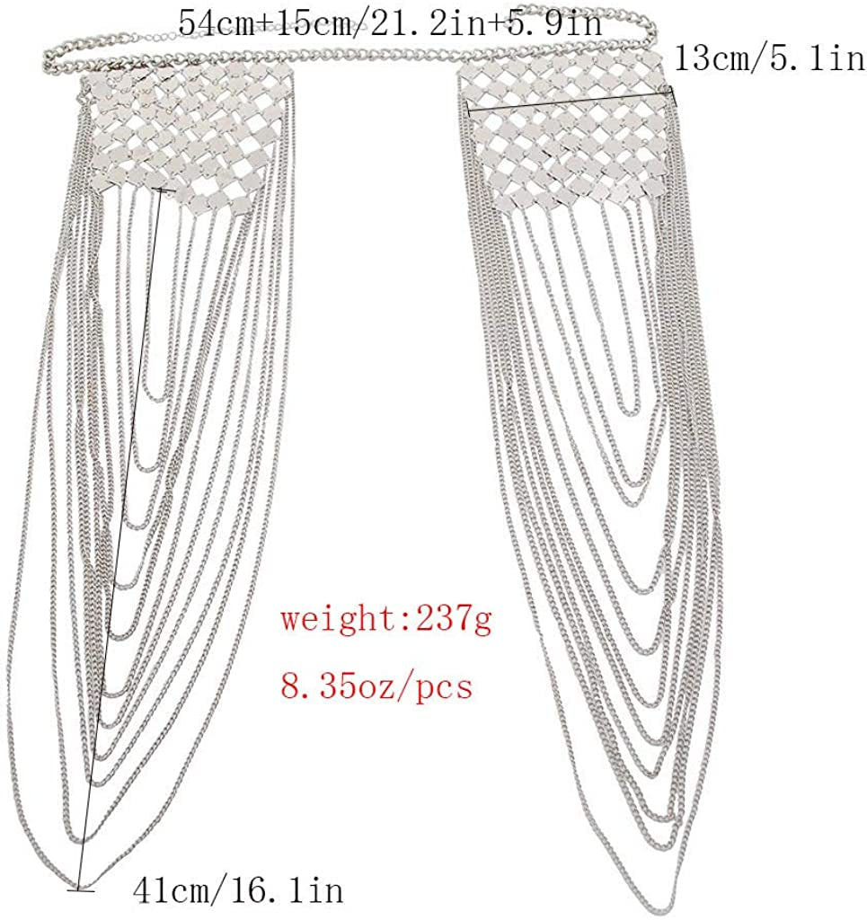Chrontier Harness Body Chain Link Epaulet Shoulder Chain Necklace Collar Dangling Tassels for Bridal Women Prom Party Wedding Dress Accessory Silver Tone Apparel & Accessories > Jewelry > Body Jewelry Chrontier   