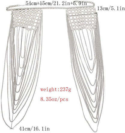 Chrontier Harness Body Chain Link Epaulet Shoulder Chain Necklace Collar Dangling Tassels for Bridal Women Prom Party Wedding Dress Accessory Silver Tone Apparel & Accessories > Jewelry > Body Jewelry Chrontier   