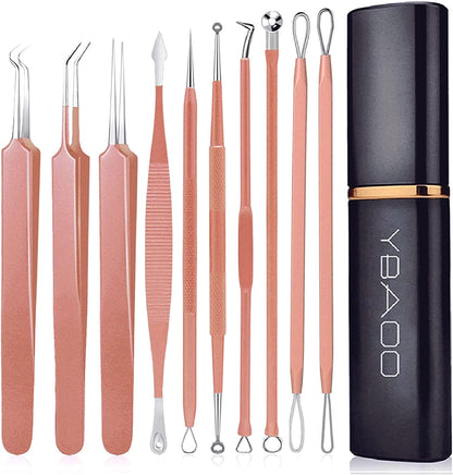 Blackhead Remover Extractor Tool, Ybaoo 10 Pcs Professional Surgical Pimple Popper Tool Kit with Metal Case for Quick and Easy Removal of Blackheads,Pimples,Zit Removing,Facial and Nose(Colorful) Health & Beauty > Personal Care > Cosmetics > Cosmetic Tools > Skin Care Tools Ybaoo   