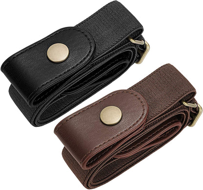 No Buckle Elastic Stretch Belts for Men and Women, Comfortable Invisible Belts for Jeans Pants Apparel & Accessories > Clothing Accessories > Belts SUOSDEY E-black+coffee(copper Button) L--XXL:Waist size 34''-48'' 
