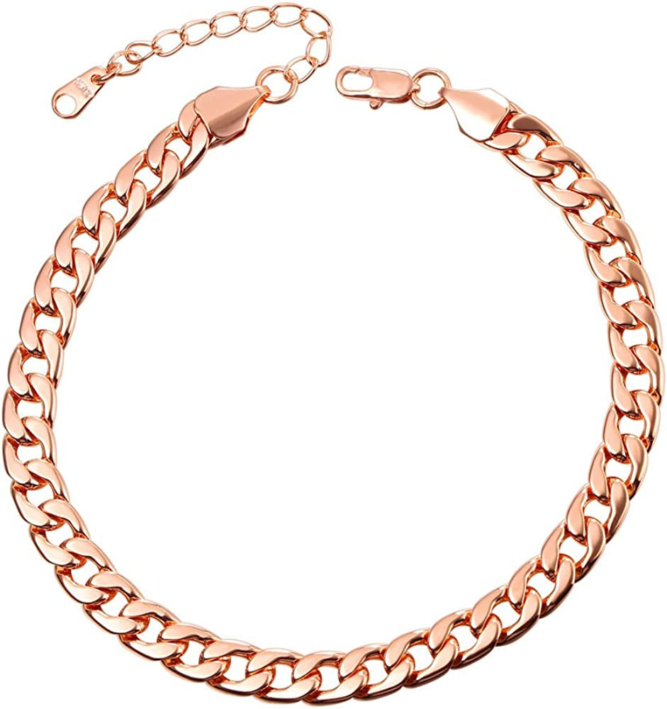 Women Girls Barefoot Jewelry 18K Gold or Rose Gold Stainless Steel Heart / Rope / Figaro / Cuban Chain Anklet Foot Bracelet, 25-30 CM Long Apparel & Accessories > Jewelry > Anklets U7 Jewelry 01.Rose Gold  