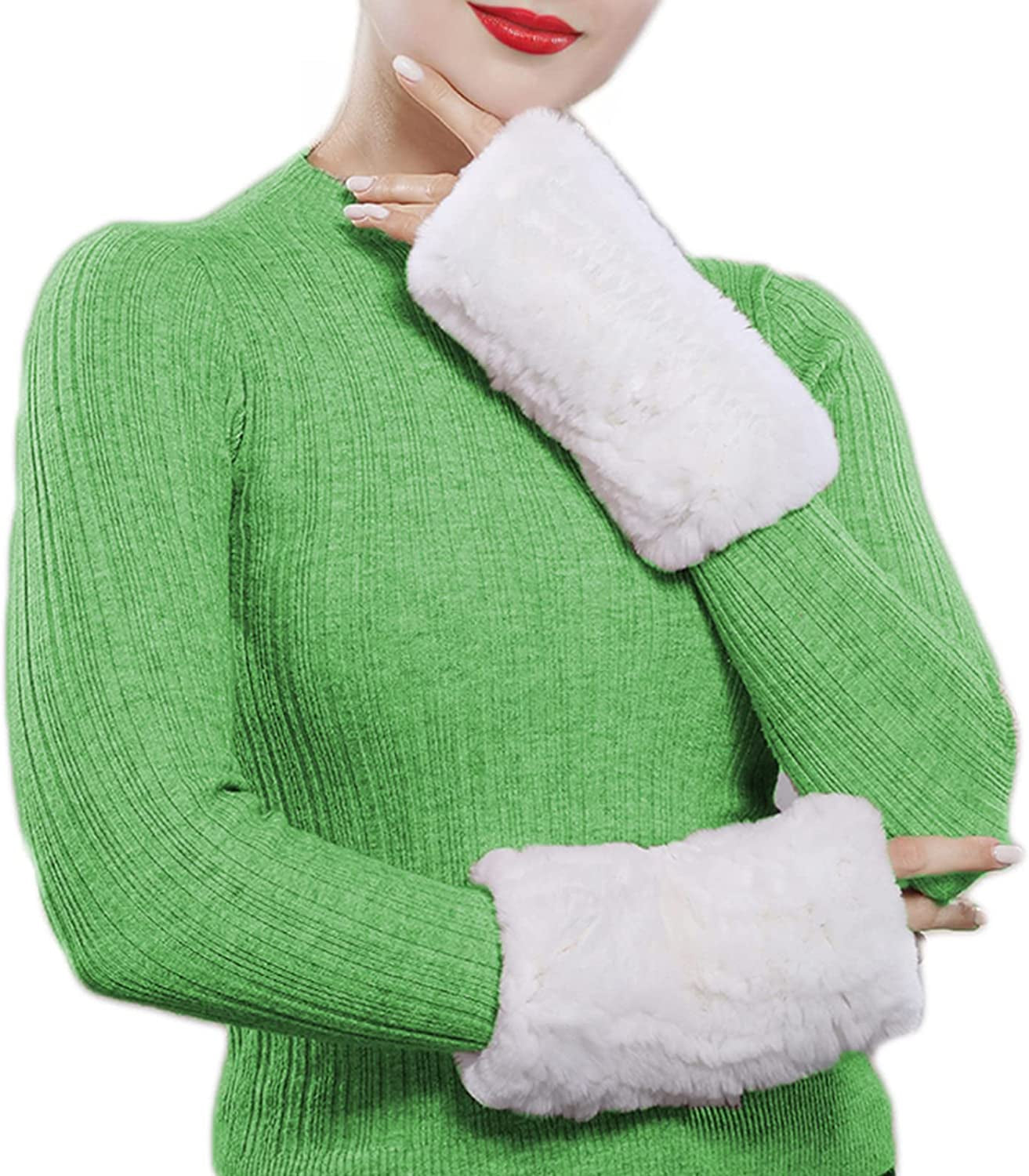 Forssils Real Rabbit Fur Gloves for Women Winter Furry Gloves Mittens Gloves Knitted Fingerless Gloves Apparel & Accessories > Clothing Accessories > Gloves & Mittens Forssils Beige  