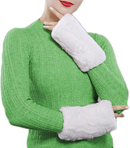 Forssils Real Rabbit Fur Gloves for Women Winter Furry Gloves Mittens Gloves Knitted Fingerless Gloves Apparel & Accessories > Clothing Accessories > Gloves & Mittens Forssils Beige  