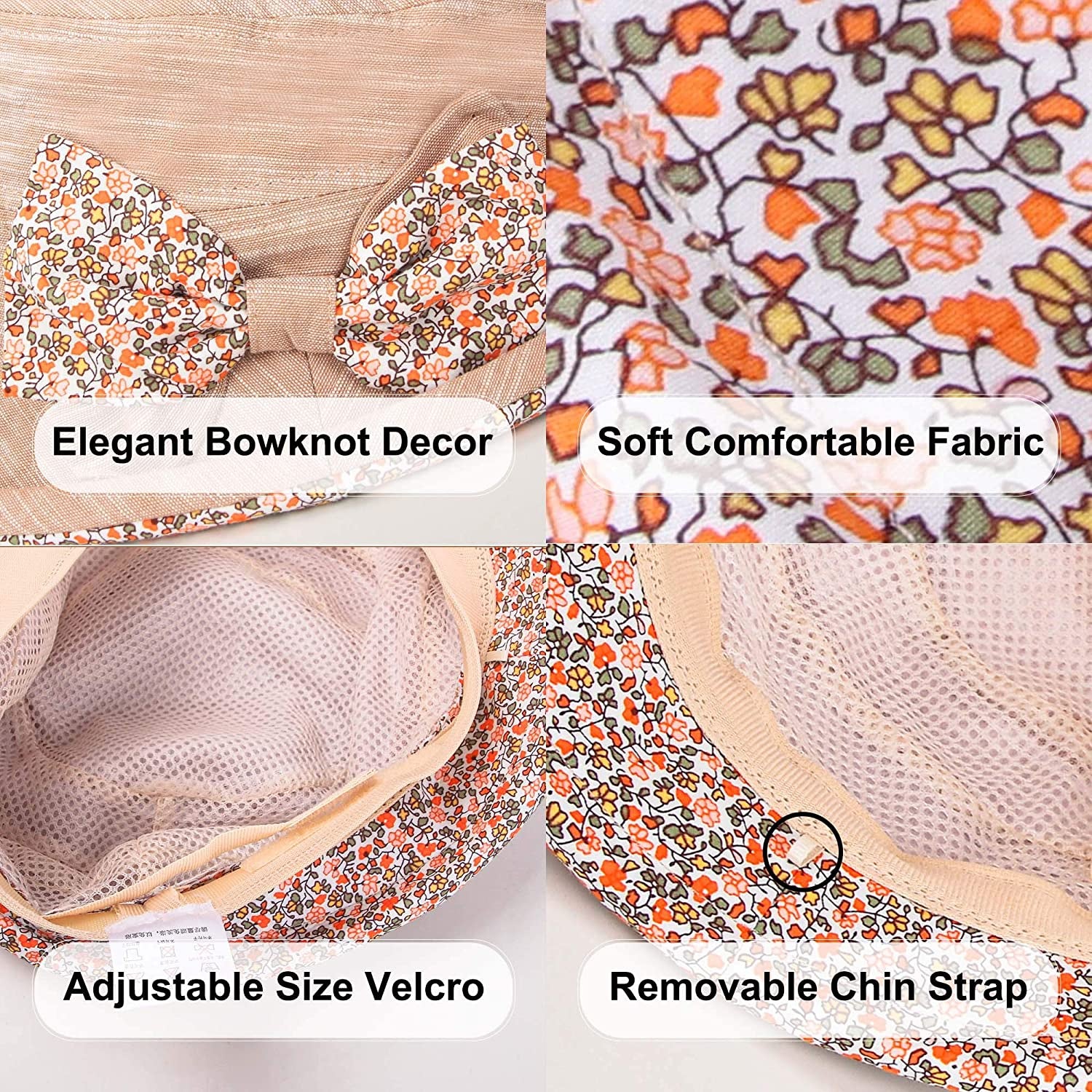 CACUSS Women'S Foldable Floral Bucket Hat Rolled Brim with Bowknot Apparel & Accessories > Clothing Accessories > Hats CACUSS   