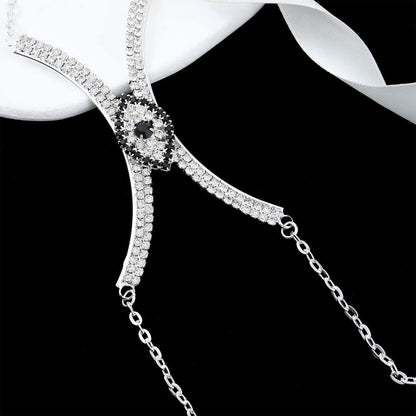 Woeoe Rhinestone Chest Bracket Bra Evil Eye Silver Rhinestone Chest Chains Bikini Body Jewelry Simple Body Jewelry for Women (Silver) Apparel & Accessories > Jewelry > Body Jewelry Woeoe   