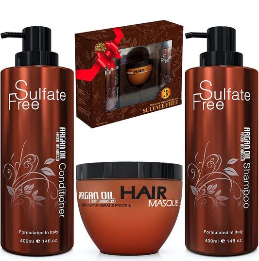 Moroccan Argan Oil Shampoo Conditioner and Hair Mask | Sulfate Free Set Best Gift for Damaged, Dry, Curly or Frizzy Hair - Thickening for Fine/Thin Hair Safe for Color and Keratin Treated Hair Health & Beauty > Personal Care > Hair Care BINGO HAIR CARE   