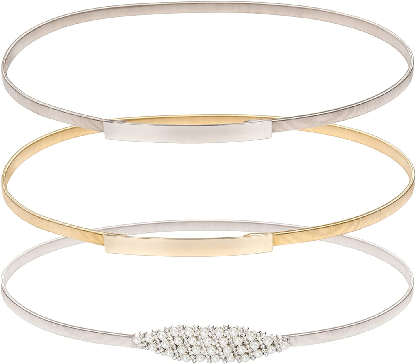 GRACE KARIN Women Skinny Metal Cinch Belt Gold Waistband Elastic Waist Belt CL633 Apparel & Accessories > Clothing Accessories > Belts GRACE KARIN 3 Pieces(style-13) Medium 