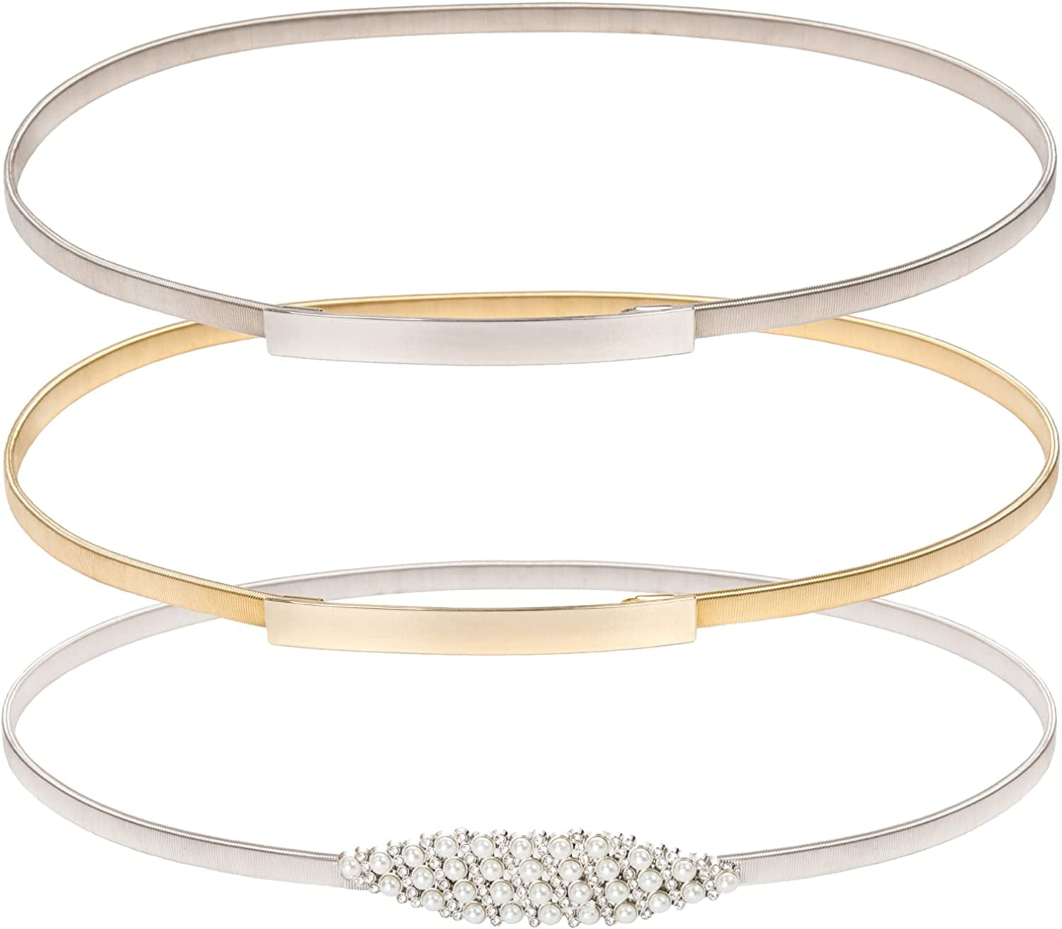 GRACE KARIN Women Skinny Metal Cinch Belt Gold Waistband Elastic Waist Belt CL633 Apparel & Accessories > Clothing Accessories > Belts GRACE KARIN 3 Pieces(style-13) Medium 