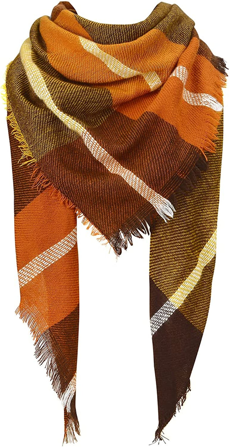 Century Star Women'S Stylish Warm Tassels Soft Plaid Tartan Scarf Winter Large Blanket Wrap Shawl Apparel & Accessories > Clothing Accessories > Scarves & Shawls Century Star Z Triangle Brown One Size 