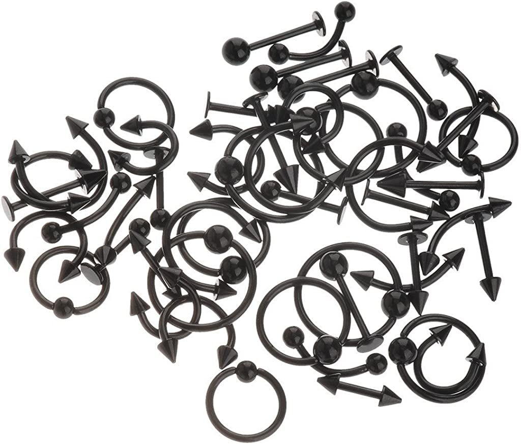 IPINK Spike Bars Labret Lip Ring Stud Body Piercing Stainless Steel Black 50Pcs 16G Apparel & Accessories > Jewelry > Body Jewelry IPINK   