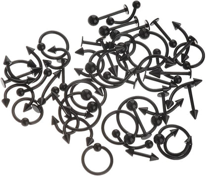IPINK Spike Bars Labret Lip Ring Stud Body Piercing Stainless Steel Black 50Pcs 16G Apparel & Accessories > Jewelry > Body Jewelry IPINK   