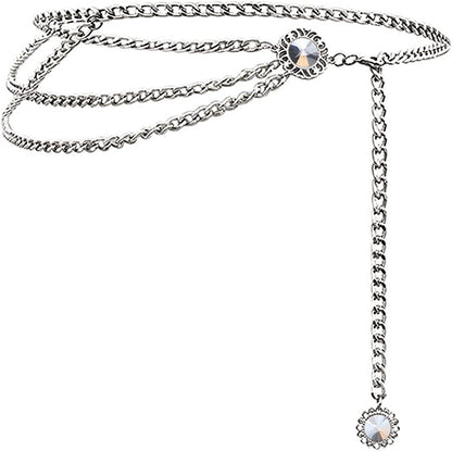 Glamorstar Multilayer Metal Waist Chain Dress Belts Metal Belt for Women Apparel & Accessories > Clothing Accessories > Belts Glamorstar Crystal Silver Medium(110cm/43.3in) 