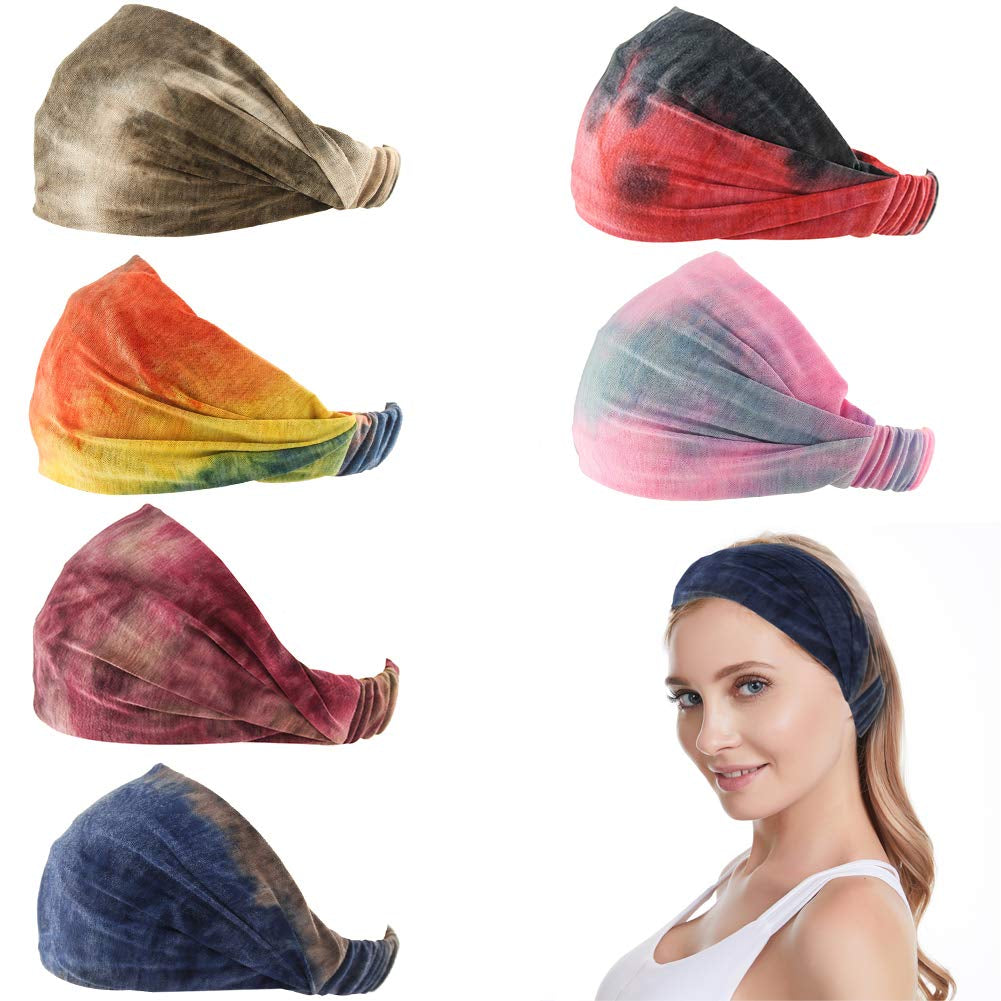 Carede Paisley Bandana Headband for Women with Elastic Yoga Headband Outdoor Hairband Adjustable Turban Headwrap,Pack of 6 Apparel & Accessories > Clothing Accessories > Bandanas & Headties DK No6(mixed 6 pcs) 6 Piece Set 