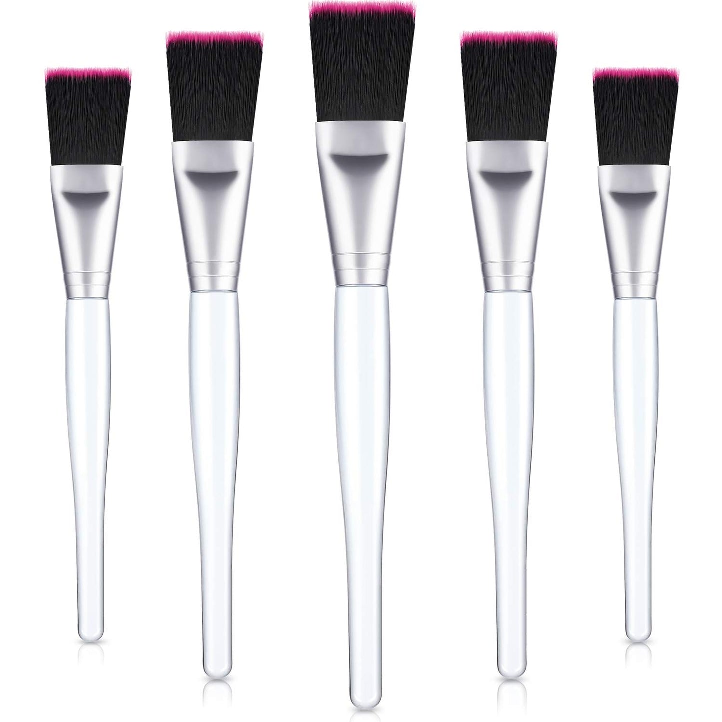 Facial Mask Brush Makeup Brushes Cosmetic Tools with Clear Plastic Handle, 5 Pack (Silver with Yellow Brush) Health & Beauty > Personal Care > Cosmetics > Cosmetic Tools > Makeup Tools Mudder Silver with Black Rose Brush  