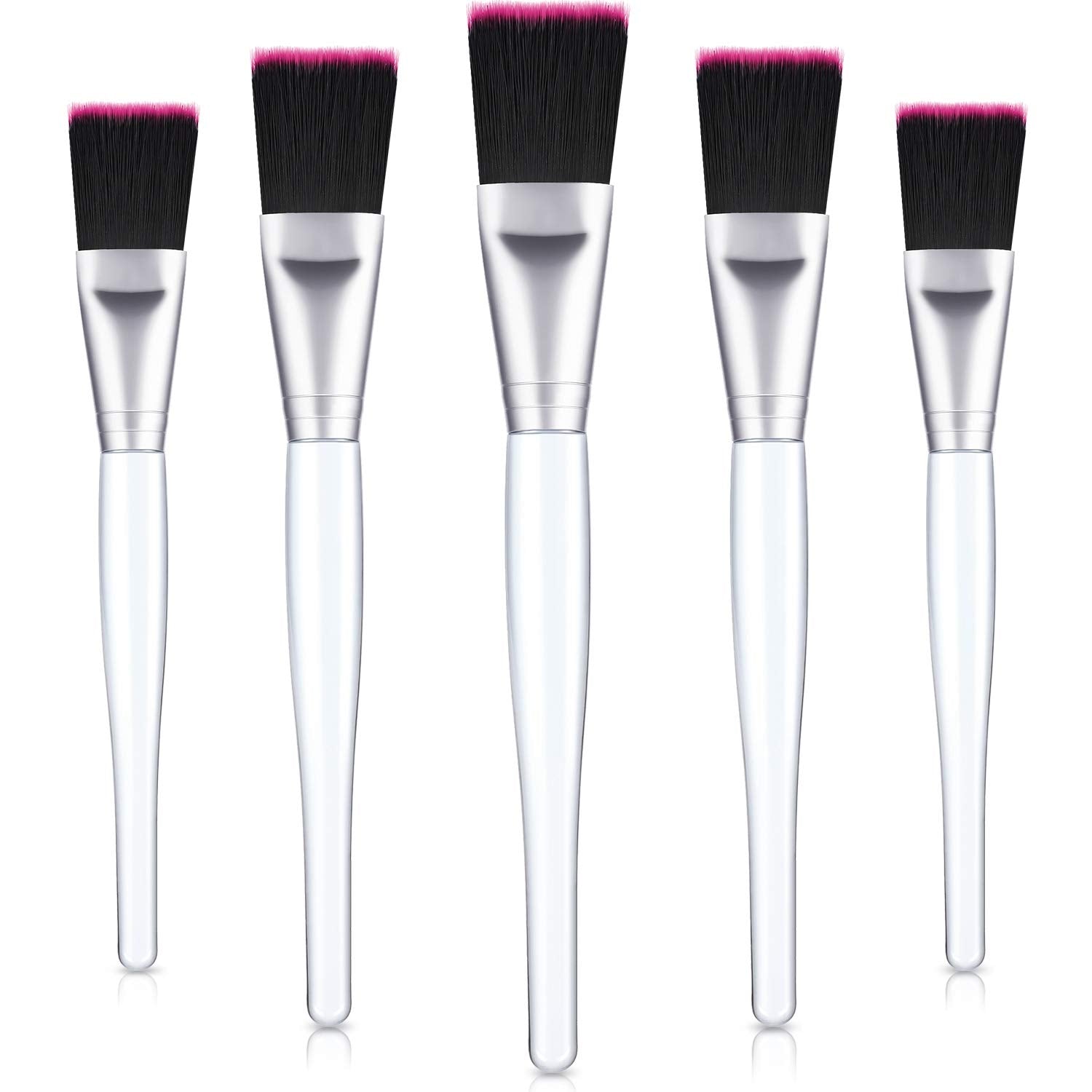 Facial Mask Brush Makeup Brushes Cosmetic Tools with Clear Plastic Handle, 5 Pack (Silver with Yellow Brush) Health & Beauty > Personal Care > Cosmetics > Cosmetic Tools > Makeup Tools Mudder Silver with Black Rose Brush  
