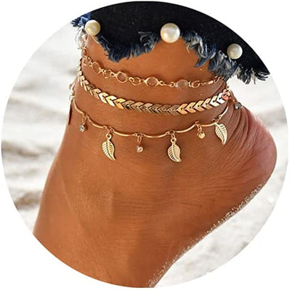 Fesciory 3 Pcs Ankle Bracelets for Women Gold Adjustable Layered Beach Anklet Set Girls Alloy Foot Chain Jewelry Apparel & Accessories > Jewelry > Anklets Fesciory   
