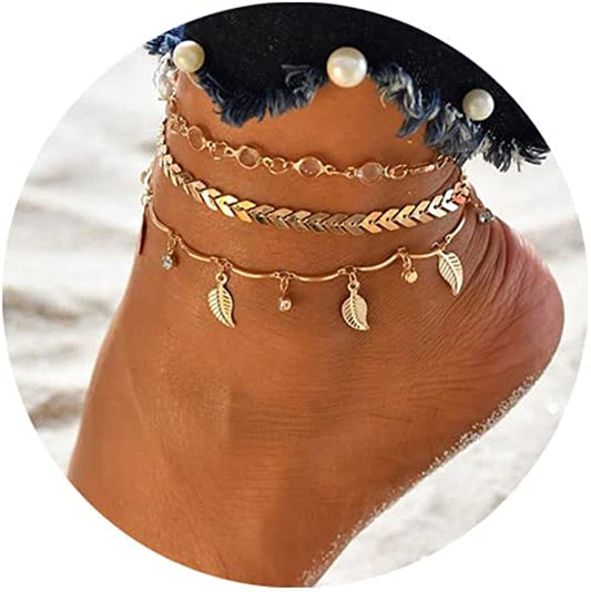 Fesciory 3 Pcs Ankle Bracelets for Women Gold Adjustable Layered Beach Anklet Set Girls Alloy Foot Chain Jewelry Apparel & Accessories > Jewelry > Anklets Fesciory   