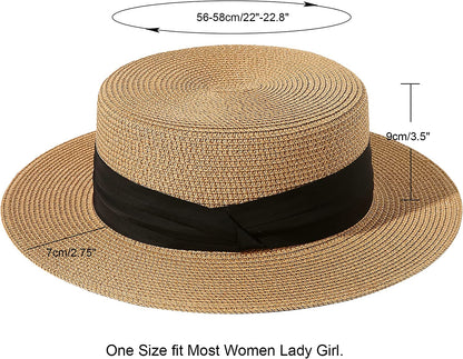 Lanzom Sun Hats for Women Wide Brim Straw Boater Hat Foldable Packable Beach Hat for Summer Apparel & Accessories > Clothing Accessories > Hats Lanzom   