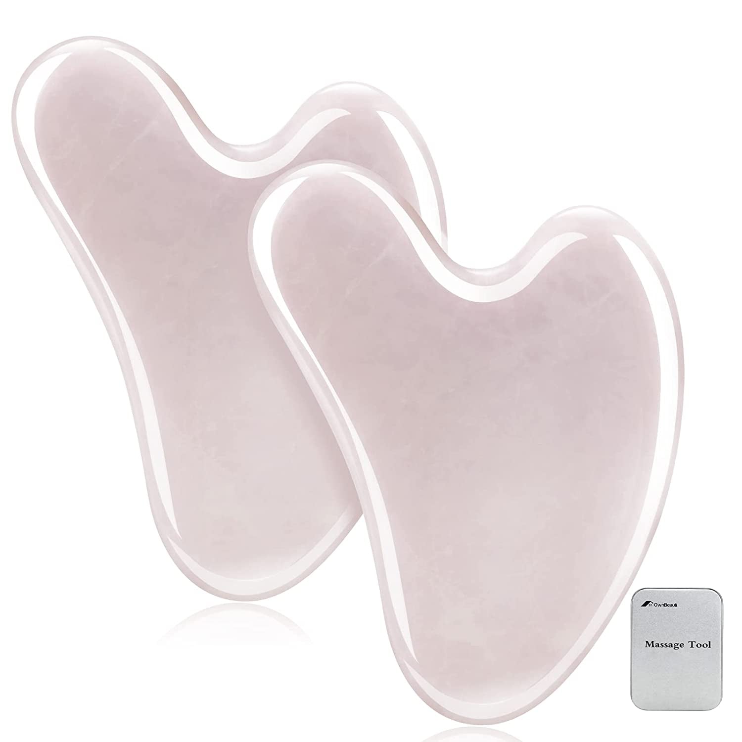 Gua Sha Facial Tools, 2 Pack Guasha Tool for Face, Natural Jade Gua Sha Massage Tool Health & Beauty > Personal Care > Cosmetics > Cosmetic Tools > Skin Care Tools OwnBeauti 2 pcs pink  