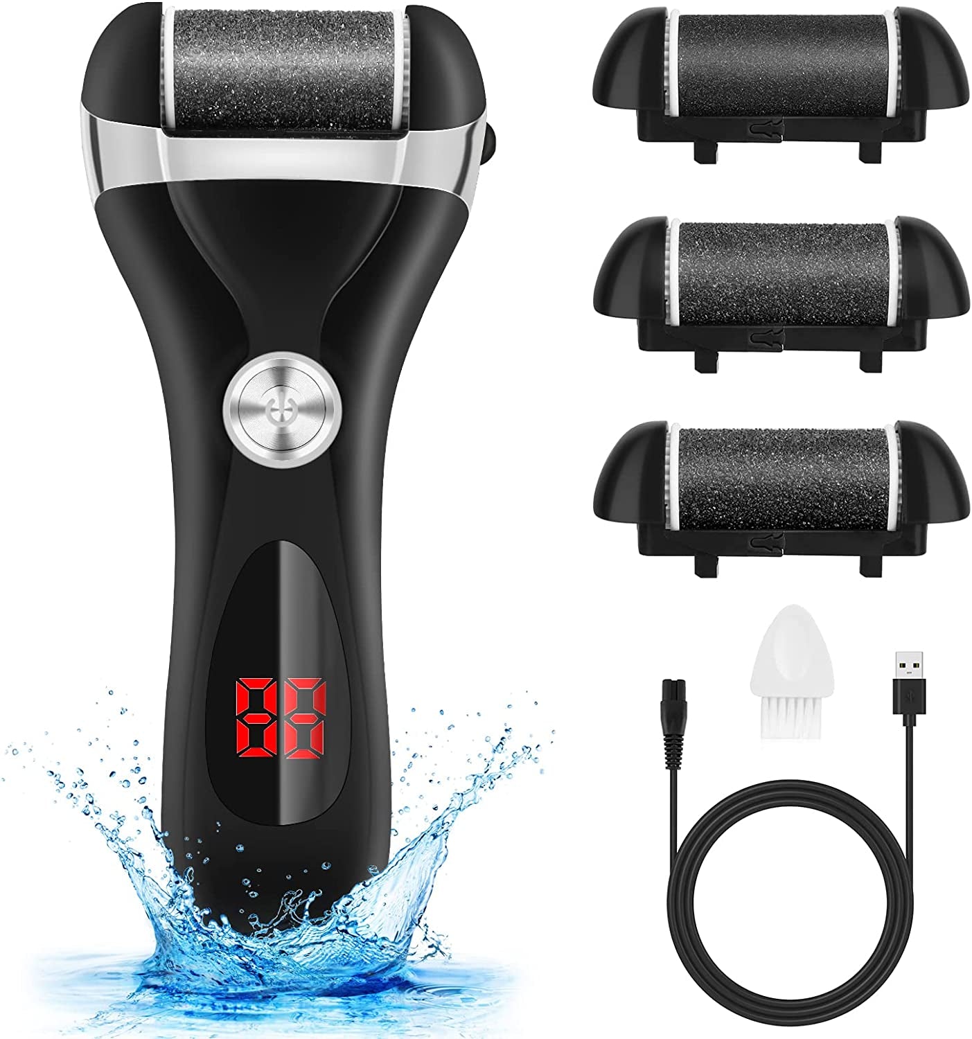 Electric Foot Callus Remover Kit, Elmchee Rechargeable Callous Removers 3 Grinding Heads Waterproof Foot Scrubber File, Professional Pedicure Tools Kit Feet Care for Dead, Cracked Dry Skin Health & Beauty > Personal Care > Foot Care Elmchee Black 6 Piece Set 