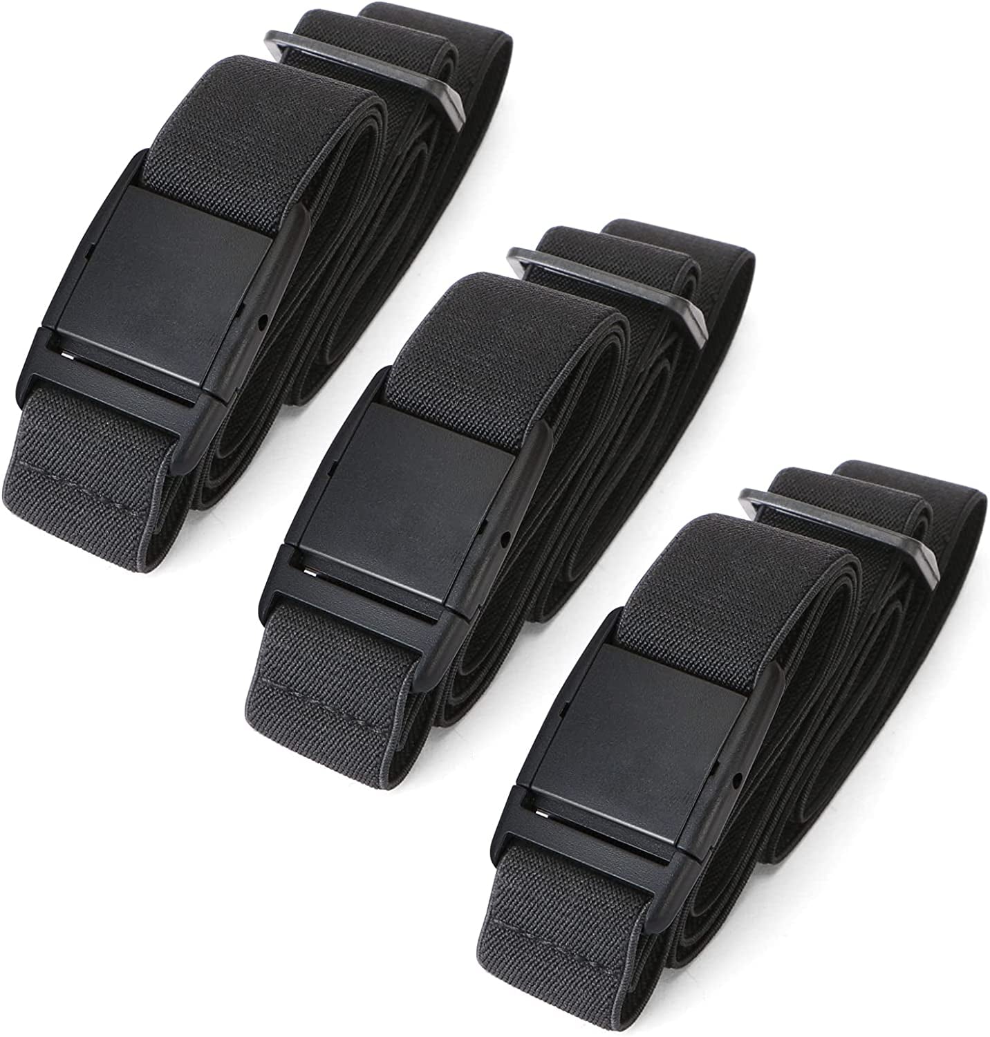 No Show Women Stretch Belt Invisible Elastic Web Strap Belt with Flat Buckle for Jeans Pants Dresses Apparel & Accessories > Clothing Accessories > Belts KYLIE MAX F-black+black+black Suit for US Size 0-16 
