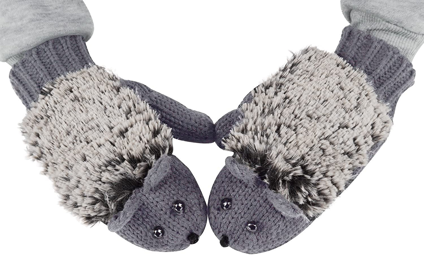 Double Layer Winter Thicken Warm Knit Mittens Cartoon Hedgehog Gloves Apparel & Accessories > Clothing Accessories > Gloves & Mittens Bienvenu Dark Gray  